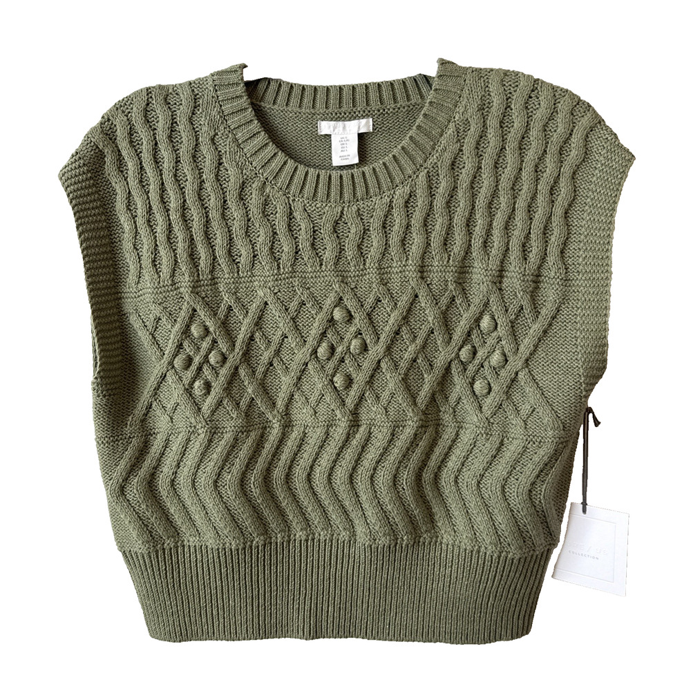 Pure Collection US NWT‎ Women’s L Preppy Sleeveless Crop Cable Knit Sweater Vest